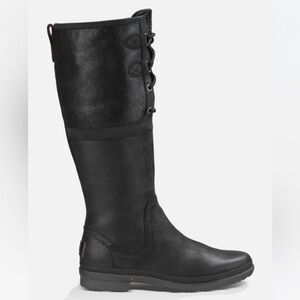 HH Ugg Elsa Tall Black Waterproof Leather Sherpa Lined Women‎ Boots
